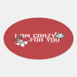Sticker Ovale Batman Valentine   Joker & Harley - Crazy For You