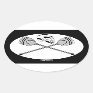 Sticker Ovale Bâtons et casque blancs/noirs de lacrosse de