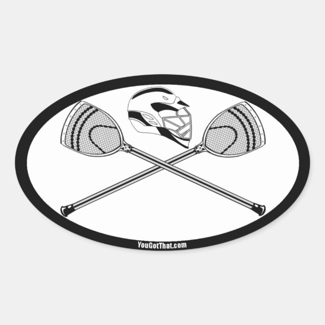 Sticker Ovale Bâtons et casque de crosse de gardien de but blanc (Devant)