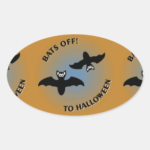 Sticker Ovale Bats d'Halloween bleu orange