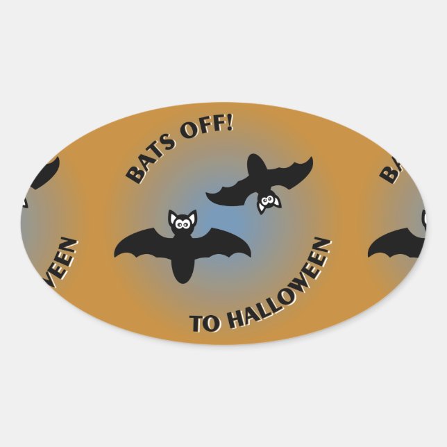 Sticker Ovale Bats d'Halloween bleu orange (Devant)