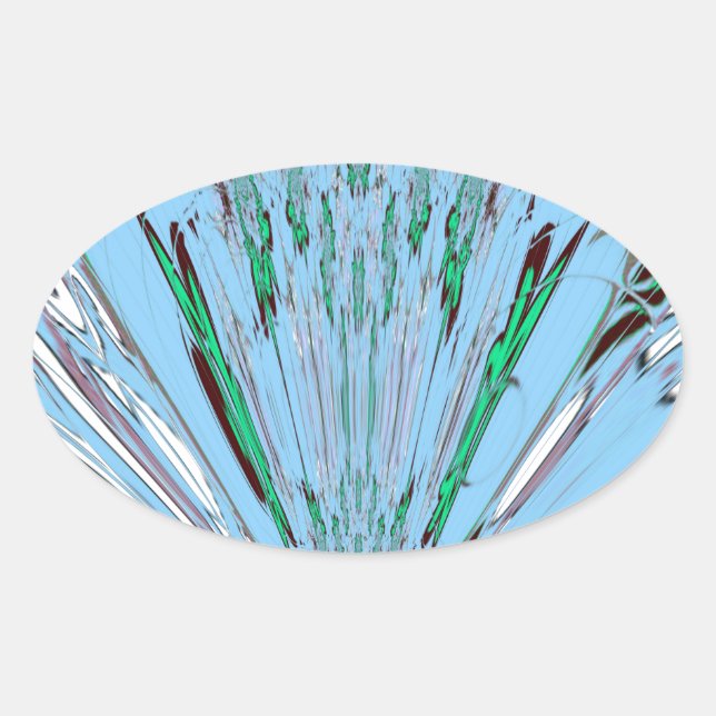 Sticker Ovale Beau Aqua Bleu Extraordinaire Motif Art Floral (Devant)