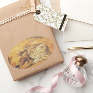 Sticker Ovale Beau art Extraordinaire de chats et de chats de ch