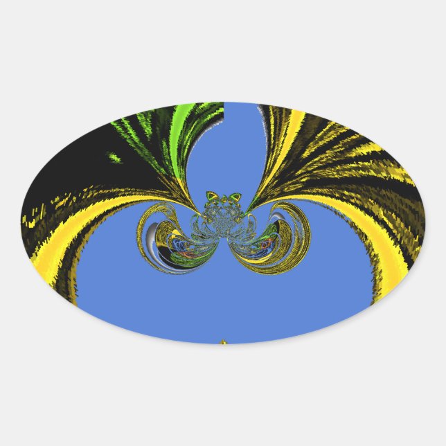 Sticker Ovale Beau Beau Art Sud-Africain Jaune et Bleu (Devant)