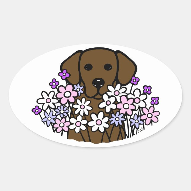 Sticker Ovale Beau chocolat à l'âme Labrador Illustration 2 (Devant)