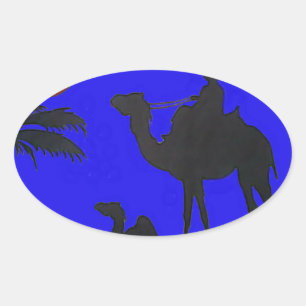 Sticker Ovale Beau Extraordinaire Sunset Camel Safari Art Imprim