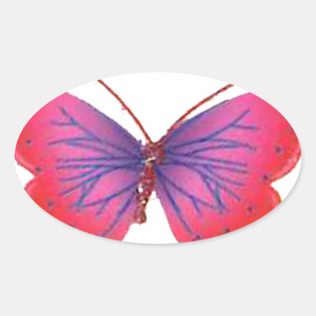 Sticker Ovale Beau papillon rouge Extraordinaire rose et violet (Devant)