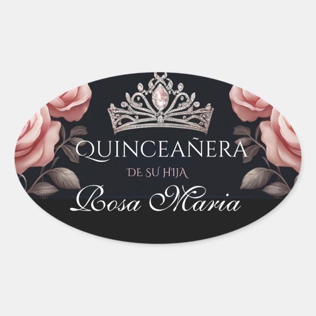 Sticker Ovale Beau Rose espagnol Quinceañera (Devant)