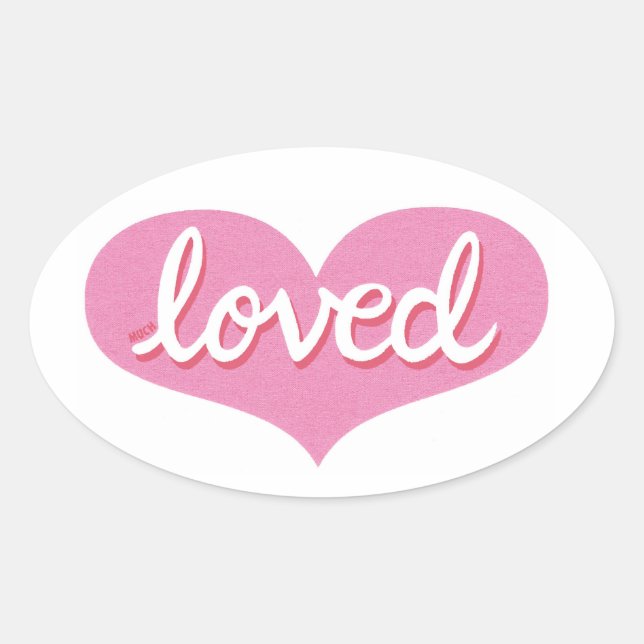 Sticker Ovale Beaucoup aimé - Coeur d'amour rose - (Devant)
