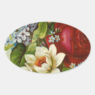 Sticker Ovale Beautiful Romantic Summer Bouquet with Red Rose