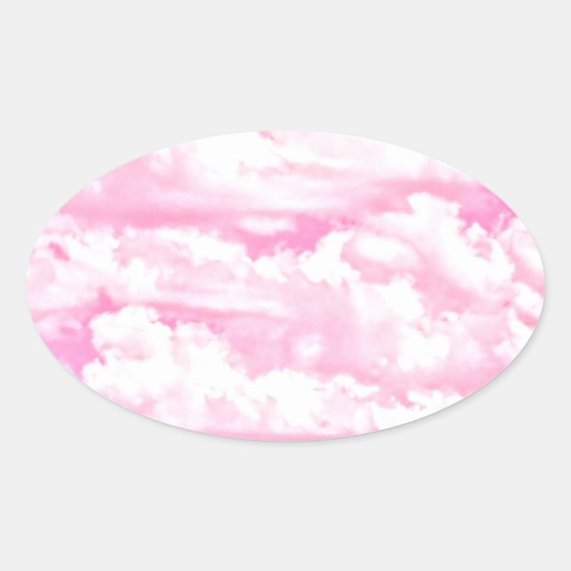 Sticker Ovale Bébé Rose Joyeux Nuages Décor (Devant)