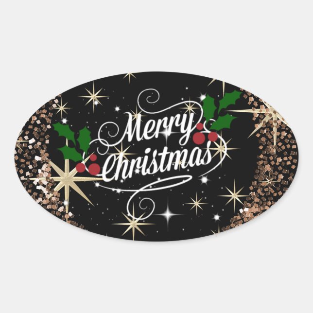 Sticker Ovale Bedazzling Noël salutations, étincelant et brillan (Devant)