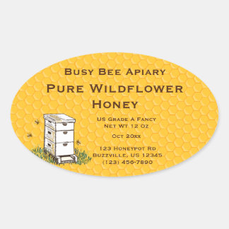 Sticker Ovale Beehive avec Honeycomb Arrière - plan personnalisé