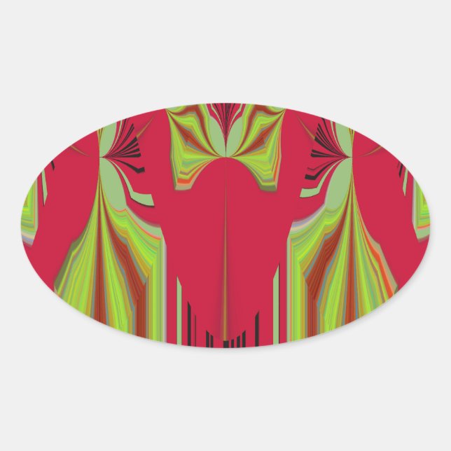 Sticker Ovale Belle Belle Art Tribal Africain Rouge et Jaune (Devant)