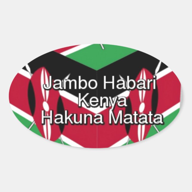 Sticker Ovale Belle Belle Cube Kenyane Drapeau avec salutation (Devant)