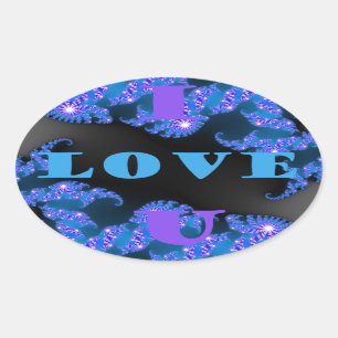 Sticker Ovale Belle Galactique Blue Love Texte Motif Design,