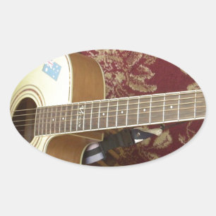 Sticker Ovale Belle jolie guitare Vintage sur le Motif Africain