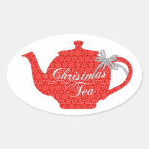Sticker Ovale Belle théière pour le thé de Noël
