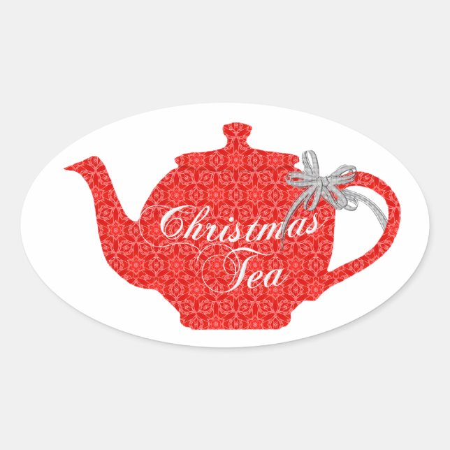 Sticker Ovale Belle théière pour Noël Tea Party (Devant)