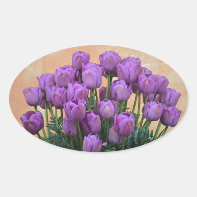 Sticker Ovale Belles tulipes à ressort violet (Devant)