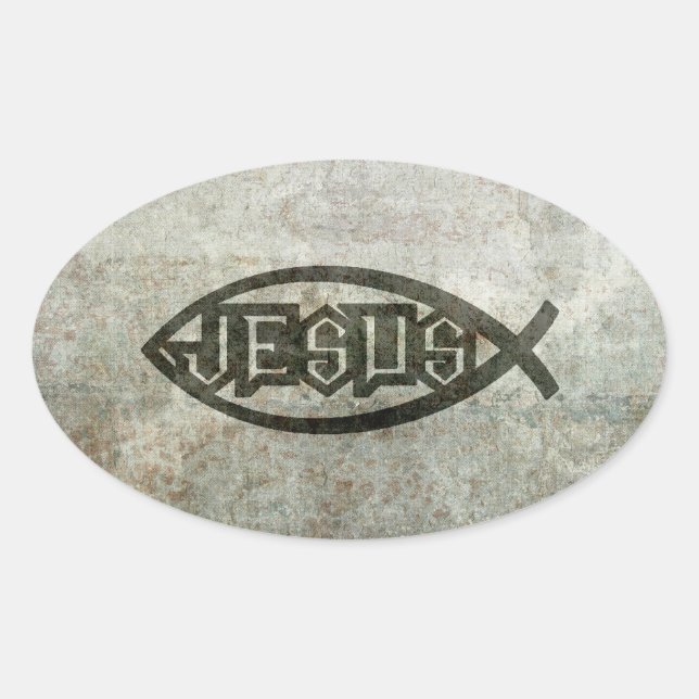 Sticker Ovale Béton urbain Jésus poisson (Devant)