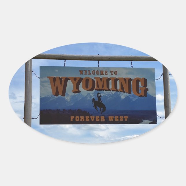 Sticker Ovale Bienvenue au Wyoming (Devant)