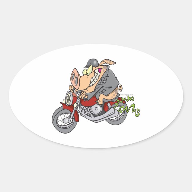 Sticker Ovale biker hog cochon moto dessin animé moto (Devant)