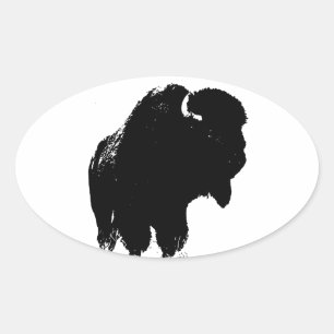 Sticker Ovale Bison de bison noir et blanc Pop Art