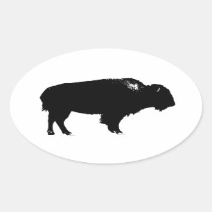 Sticker Ovale Bison noir et blanc Silhouette Pop Art