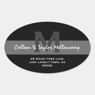 Sticker Ovale Black and White Modern Mariage Adresse L001