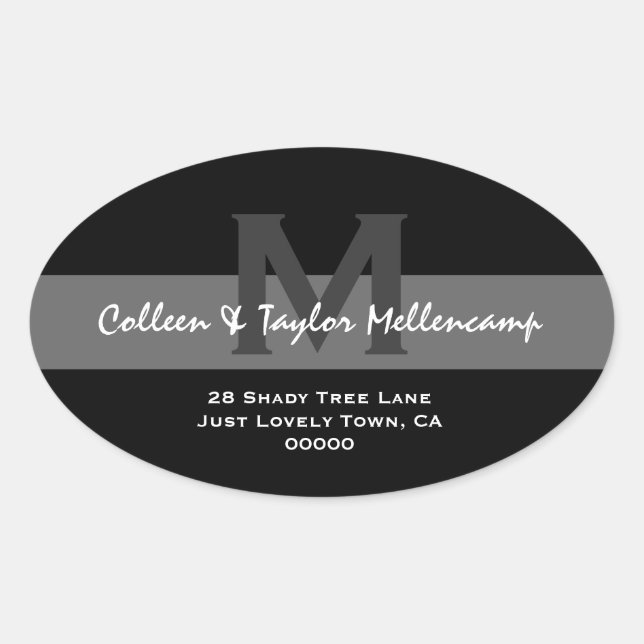 Sticker Ovale Black and White Modern Mariage Adresse L001 (Devant)