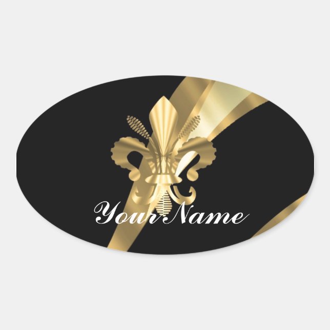 Sticker Ovale Black & gold fleur de lys (Devant)