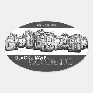 Sticker Ovale Black Hawk Colorado bâtiments de la vieille ville 