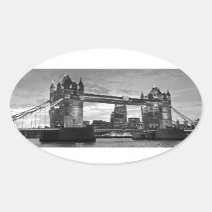 Sticker Ovale Black White London Tower Bridge UK Travel