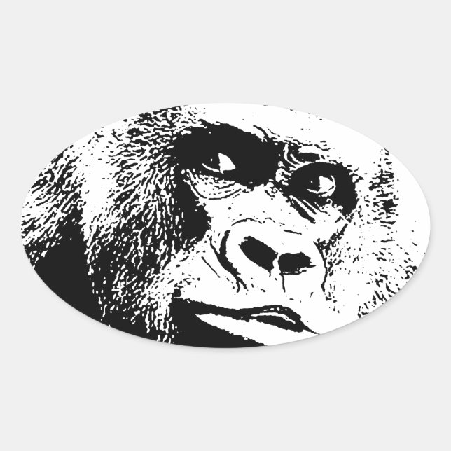 Sticker Ovale Black White Pop Art Gorilla (Devant)