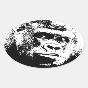 Sticker Ovale Black White Pop Art Gorilla