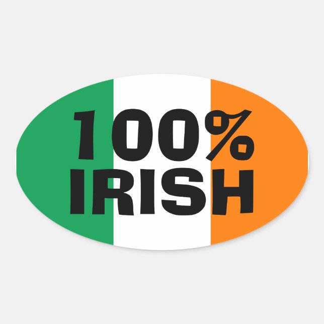 Sticker Ovale Blanc vert et orange 100% irlandais (Devant)