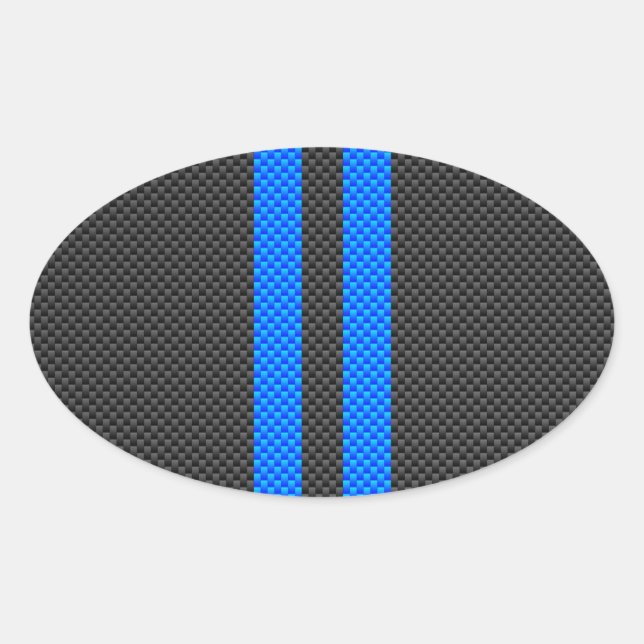 Sticker Ovale Bleu Accent Fibre de carbone Style bandes de cours (Devant)