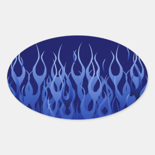 Sticker Ovale Bleu cool sur Blue Racing Flames décorative