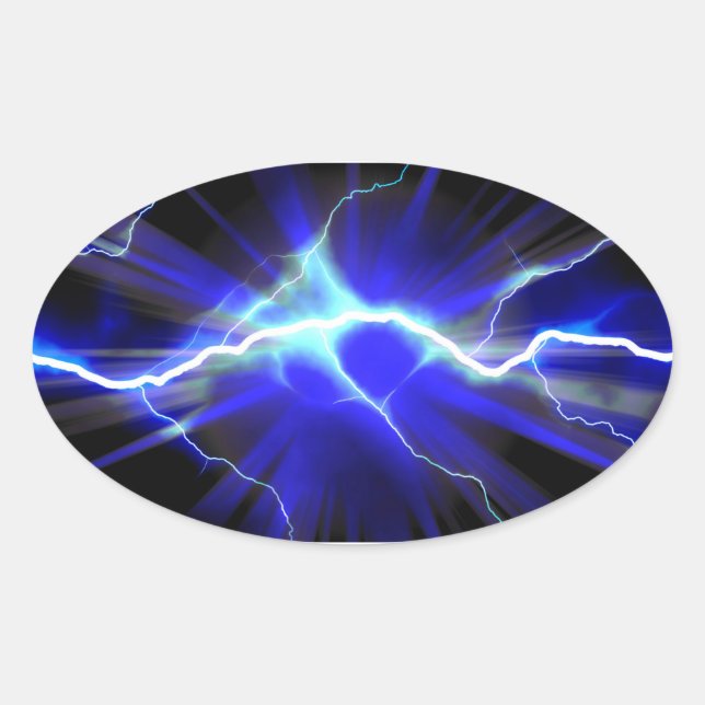 Sticker Ovale Bleu éclair ou électricité (Devant)