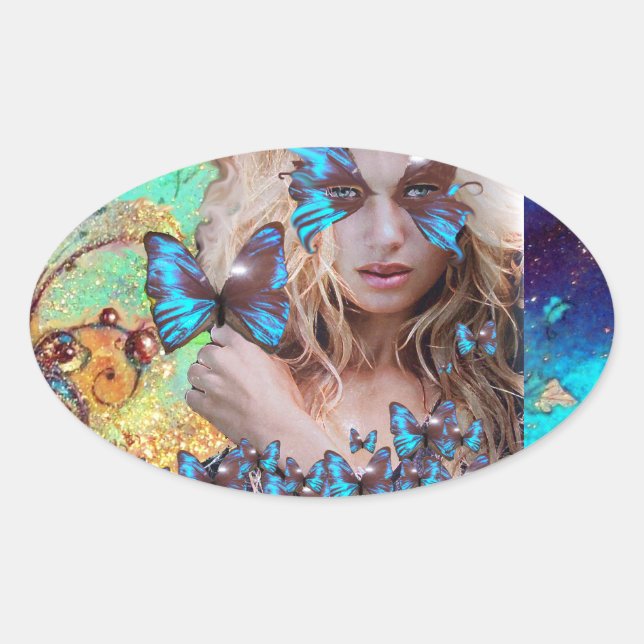 STICKER OVALE BLEUE BUTERRFY BEAUTY MAKEUP ARTISTE (Devant)