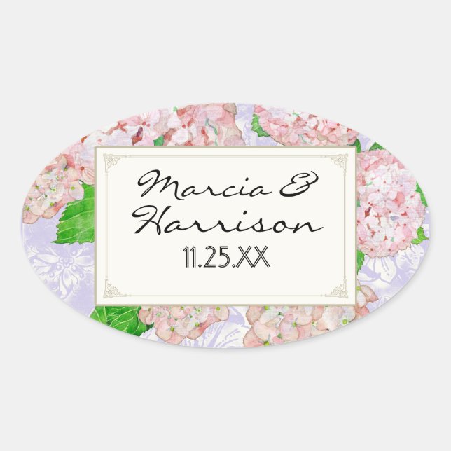 Sticker Ovale Blue Hydrangea Lace Floral Mariages Élégants (Devant)
