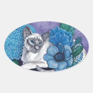 Sticker Ovale Blue Point Siamese Chat
