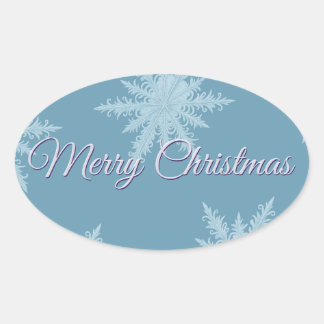 Sticker Ovale Blue Snowflake Christmas 