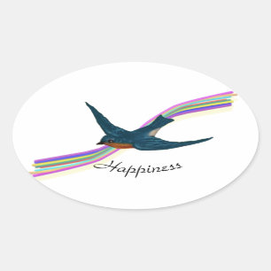 Sticker Ovale Bluebird et Rainbow, Bonheur