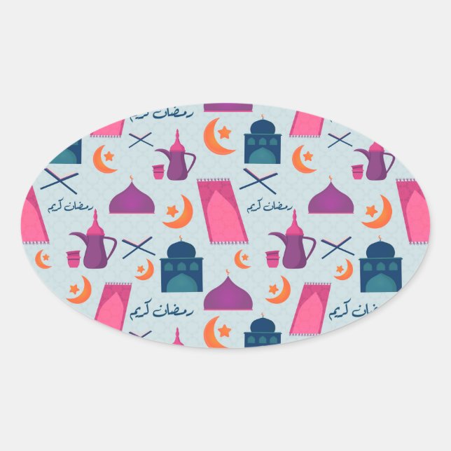 Sticker Ovale Bon Motif du Ramadan (Devant)
