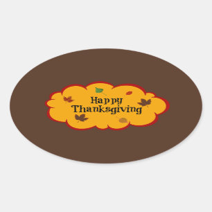 Sticker Ovale Bon thanksgiving, couleurs d'automne,