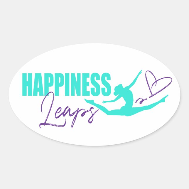 Sticker Ovale Bonheur saute le coeur bondissant fille aqua viole (Devant)