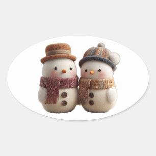 Sticker Ovale Bonhomme de neige adorable   Saison hivernale cosy