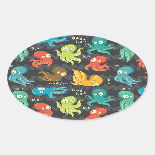 Sticker Ovale Boo Octopus Cute Multicolor Enfants Vêtements & Dé